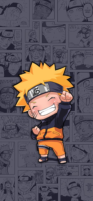 Chibi Naruto Uzumaki Happy Pose With Manga Background, Naruto , Cute Chibi Naruto HD phone wallpaper