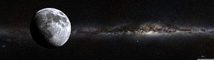 Cinematic Moon and Milky Way Galaxy Panorama in Deep Space HD wallpaper