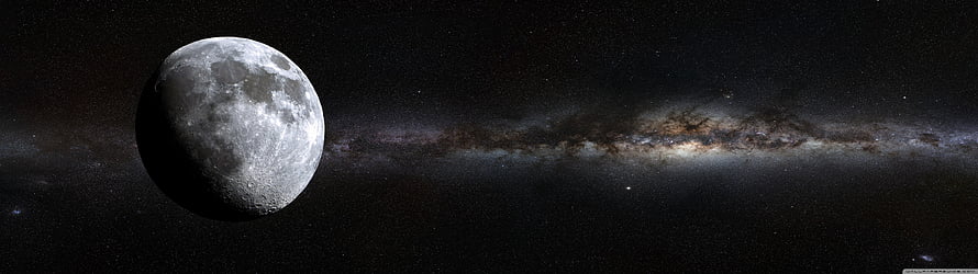 Cinematic Moon and Milky Way Galaxy Panorama in Deep Space HD wallpaper