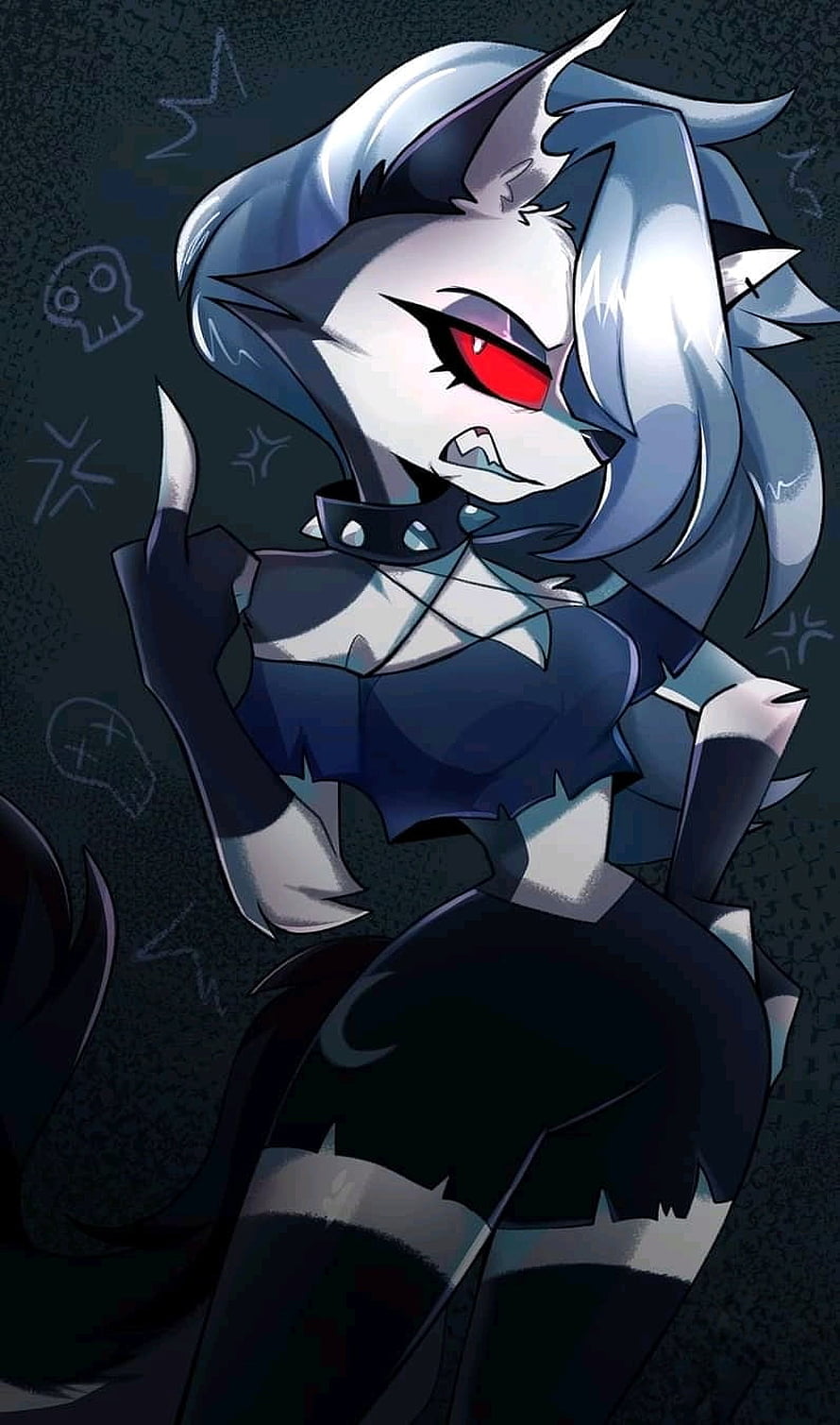 Loona from Helluva Boss in a dark gothic outfit with red eyes and silver hair HD phone wallpaper