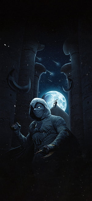 Moon Knight in Ancient Egyptian Temple Under Full Moon HD phone wallpaper