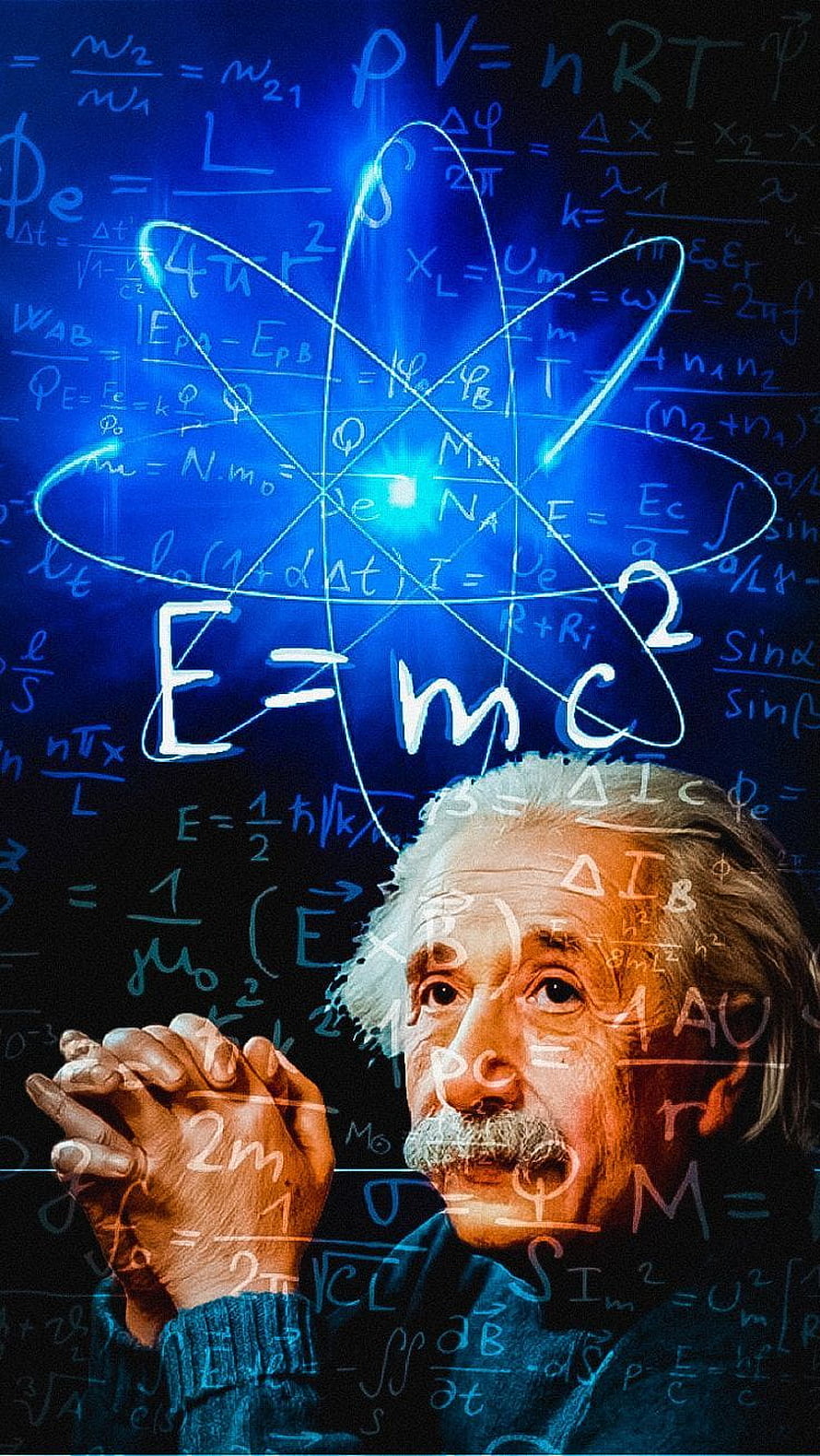 Albert Einstein Portrait with E=mc2 Formula and Physics Equations Background HD phone wallpaper