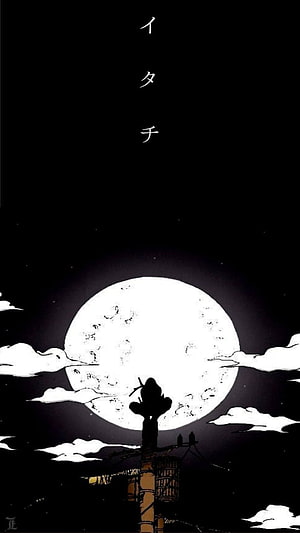 Nagato Silhouette Against Full Moon in Naruto Manga Style HD phone wallpaper