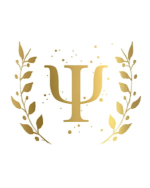 Gold Psi Symbol with Botanical Laurel Wreath on White Background HD phone wallpaper