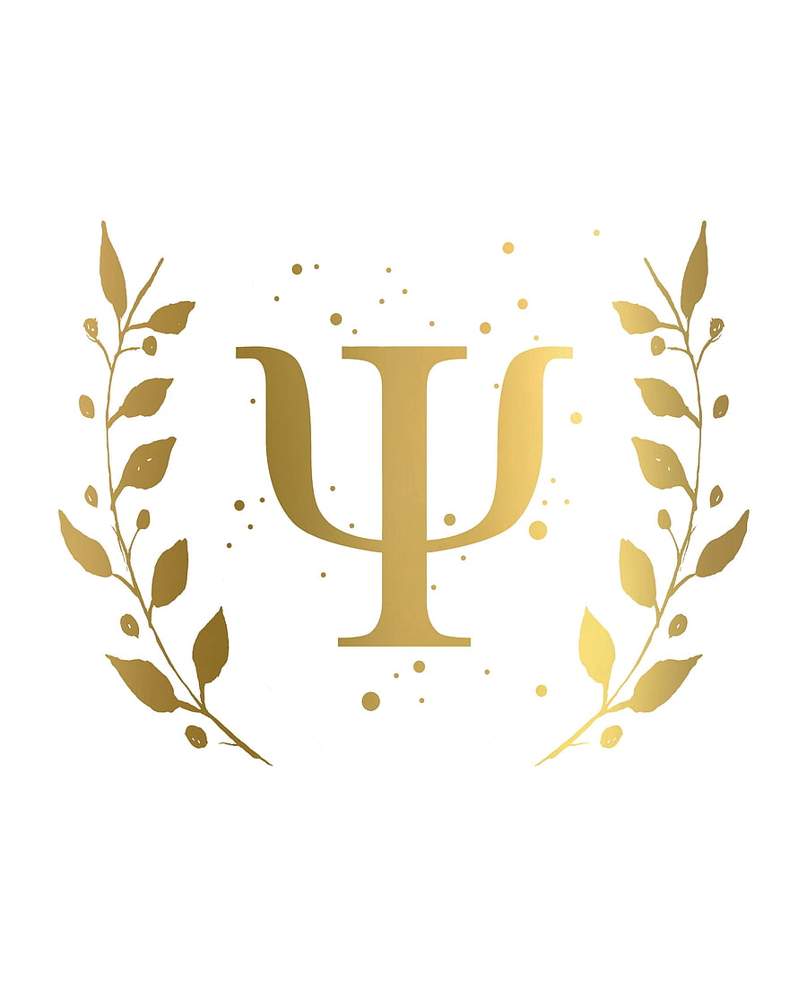 Gold Psi Symbol with Botanical Laurel Wreath on White Background HD phone wallpaper