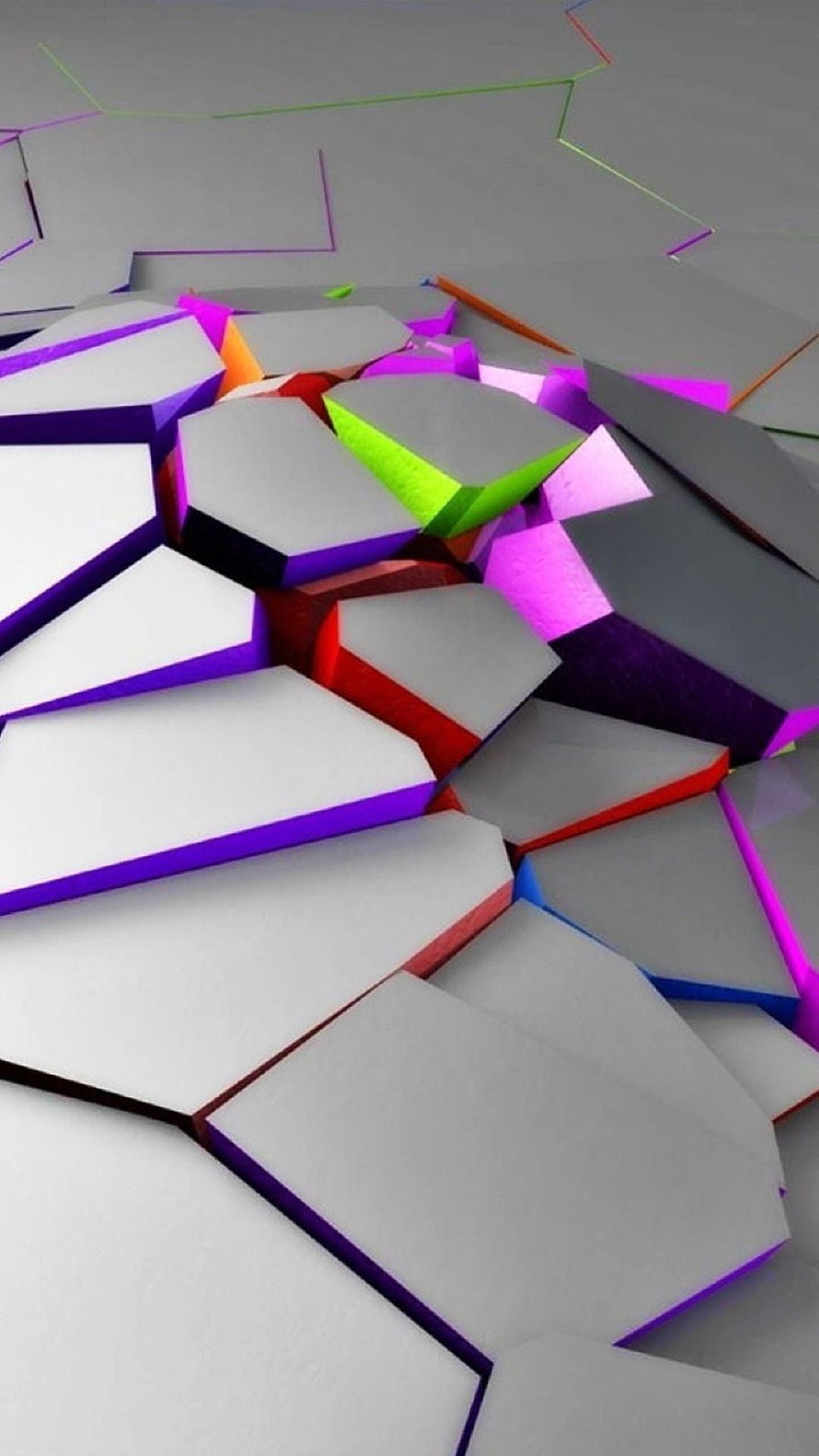 Abstract 3D Geometric Shattered Surface with Neon Edges HD phone wallpaper