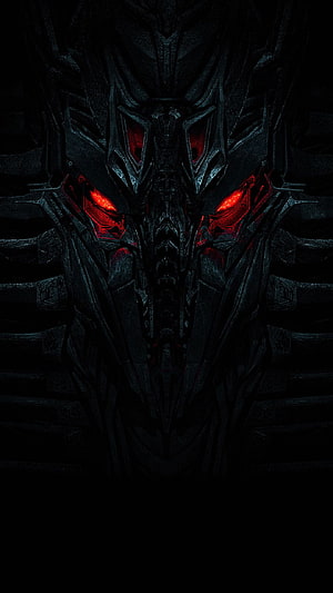 Dark Mechanical Robot Face With Glowing Red Eyes HD phone wallpaper