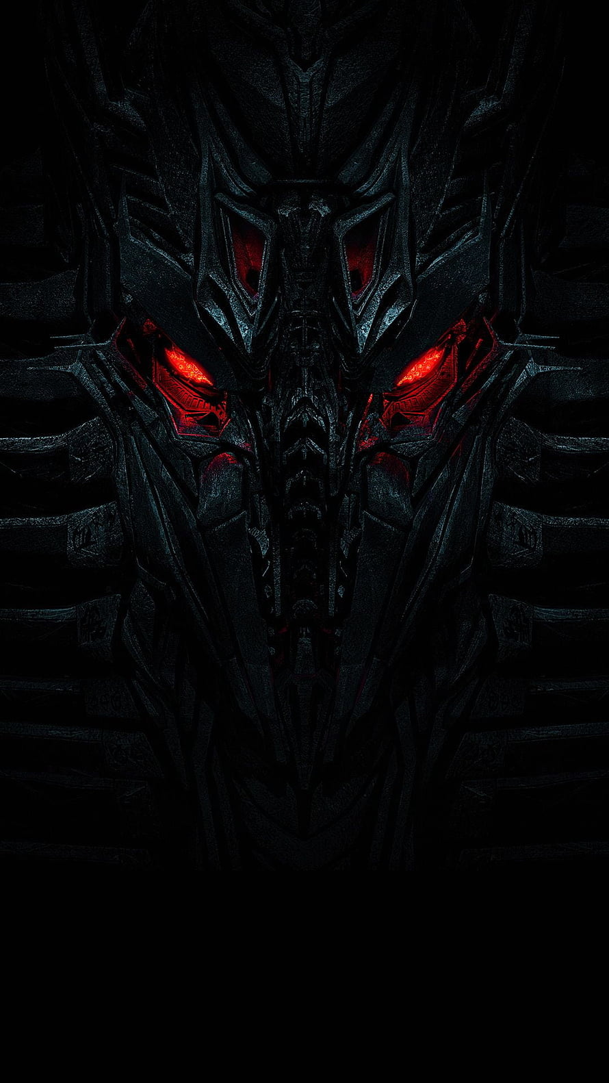 Dark Mechanical Robot Face With Glowing Red Eyes HD phone wallpaper