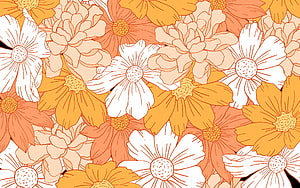 Vibrant Orange and White Floral Illustration Pattern HD wallpaper