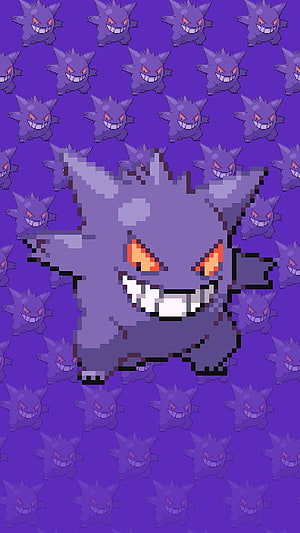Gengar Pixel Art Pattern Wallpaper with Purple Background and Repeating Monster Design HD phone wallpaper