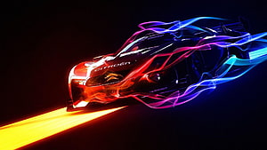 Citroen Racing Car with Neon Light Trails and Speed Effects HD wallpaper