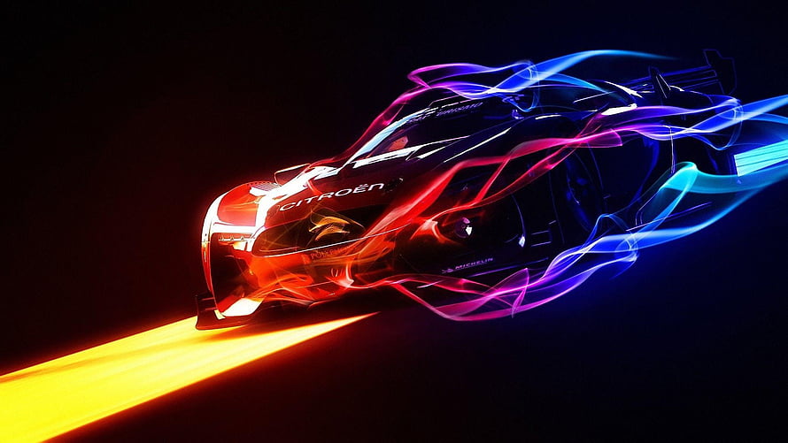 Citroen Racing Car with Neon Light Trails and Speed Effects HD wallpaper