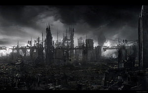 Dark Post-Apocalyptic Industrial Ruins Wallpaper HD wallpaper