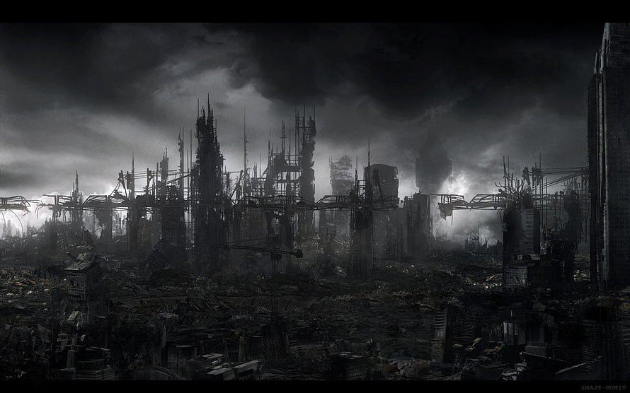 Dark Post-Apocalyptic Industrial Ruins Wallpaper HD wallpaper