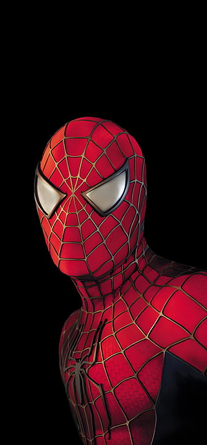Spider-Man Close-Up Portrait in Red and Blue Suit on Black Background, Spiderman 2, sam raimi, tobey maguire HD phone wallpaper