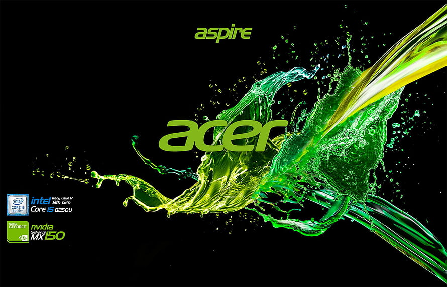 Acer Aspire Laptop Wallpaper with Green Liquid Splash and Intel Core i5 Logo HD wallpaper