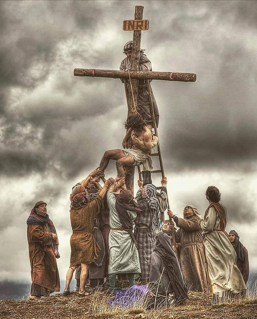 The Crucifixion of Jesus Christ: A Dramatic Biblical Art Depiction of the Passion HD phone wallpaper