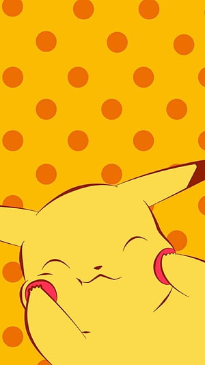 Cute Sleeping Pikachu on Yellow Polka Dot Background HD phone wallpaper
