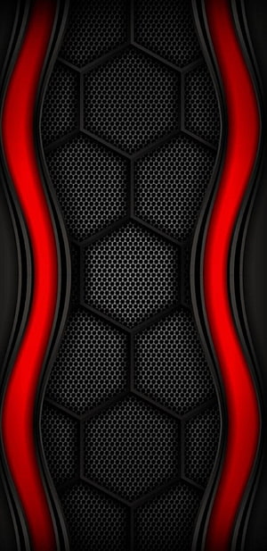 Abstract Red and Black Hexagonal Mesh Pattern with Wavy Neon Lines HD phone wallpaper
