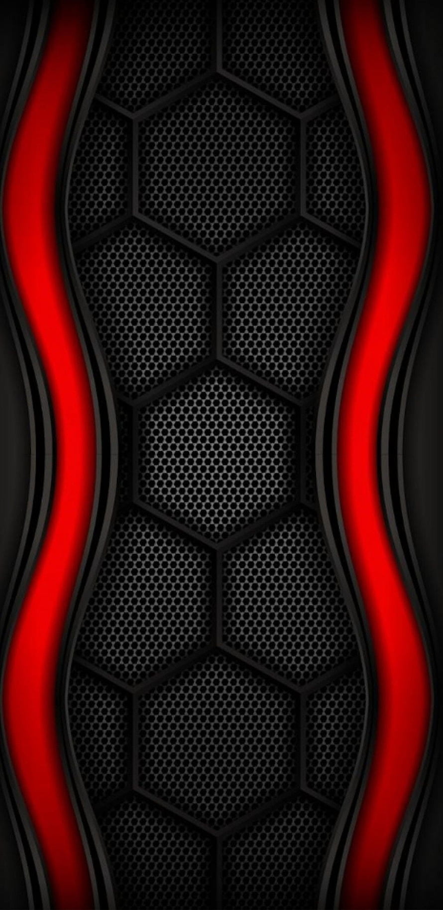 Abstract Red and Black Hexagonal Mesh Pattern with Wavy Neon Lines HD phone wallpaper