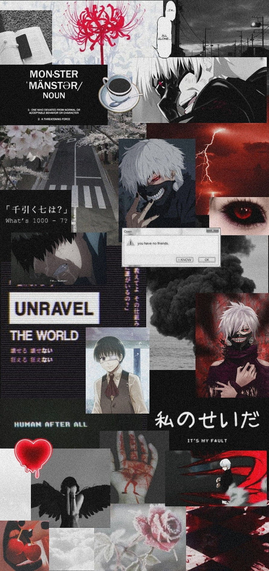Kaneki Ken Tokyo Ghoul Aesthetic Collage with Dark Red and Black Anime Artwork HD phone wallpaper