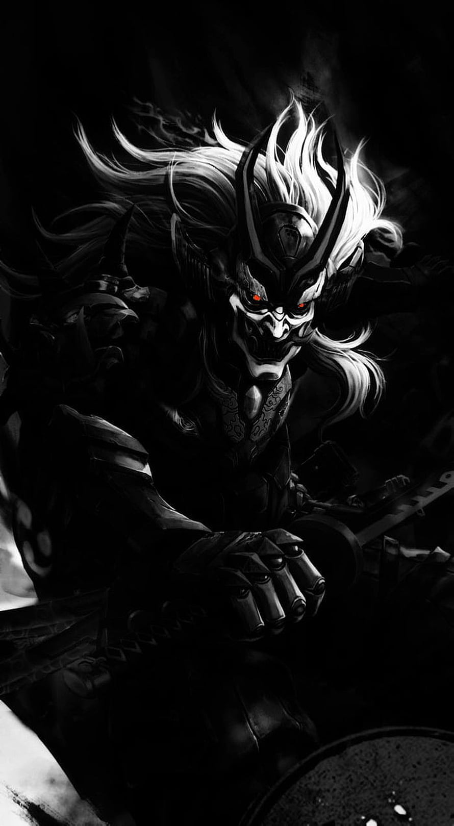 Dark Fantasy Warrior With Glowing Red Eyes And Spiked Armor HD phone wallpaper