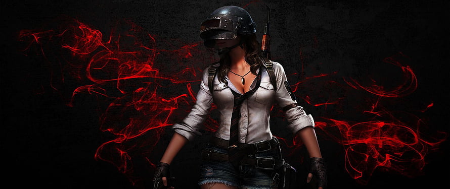 PUBG Female Soldier Character with Helmet and Red Smoke Effect HD wallpaper