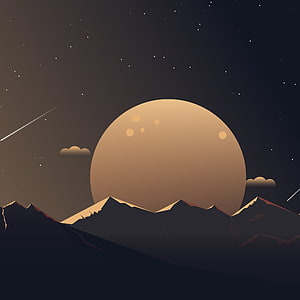 Minimalist Night Sky With Giant Moon Over Mountain Silhouette HD phone wallpaper
