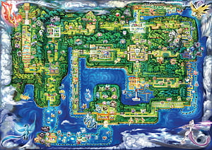 Kanto Region Map from Pokemon with Legendary Pokemon and Towns HD wallpaper