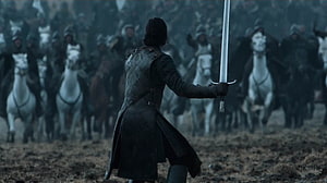 Jon Snow Raises Longclaw Before the Army in Game of Thrones Battle of the Bastards HD wallpaper