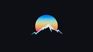 Minimalist Mountain Peak with Gradient Sunset Circle on Dark Background HD wallpaper