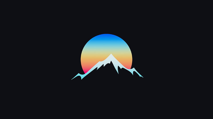 Minimalist Mountain Peak with Gradient Sunset Circle on Dark Background HD wallpaper