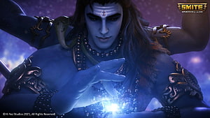 Shiva Smite Wallpaper - Blue Skinned God with Snake and Magic HD wallpaper