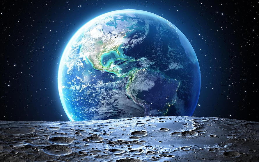Planet Earth Rising Over The Moon Surface In Deep Space HD wallpaper