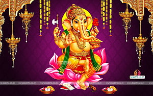 Lord Ganesha Sitting on Lotus with Axe and Modak Digital Art Wallpaper HD wallpaper