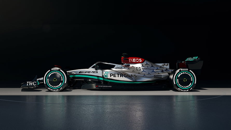 Mercedes-AMG Petronas Formula 1 Race Car Silver Livery Side Profile HD wallpaper