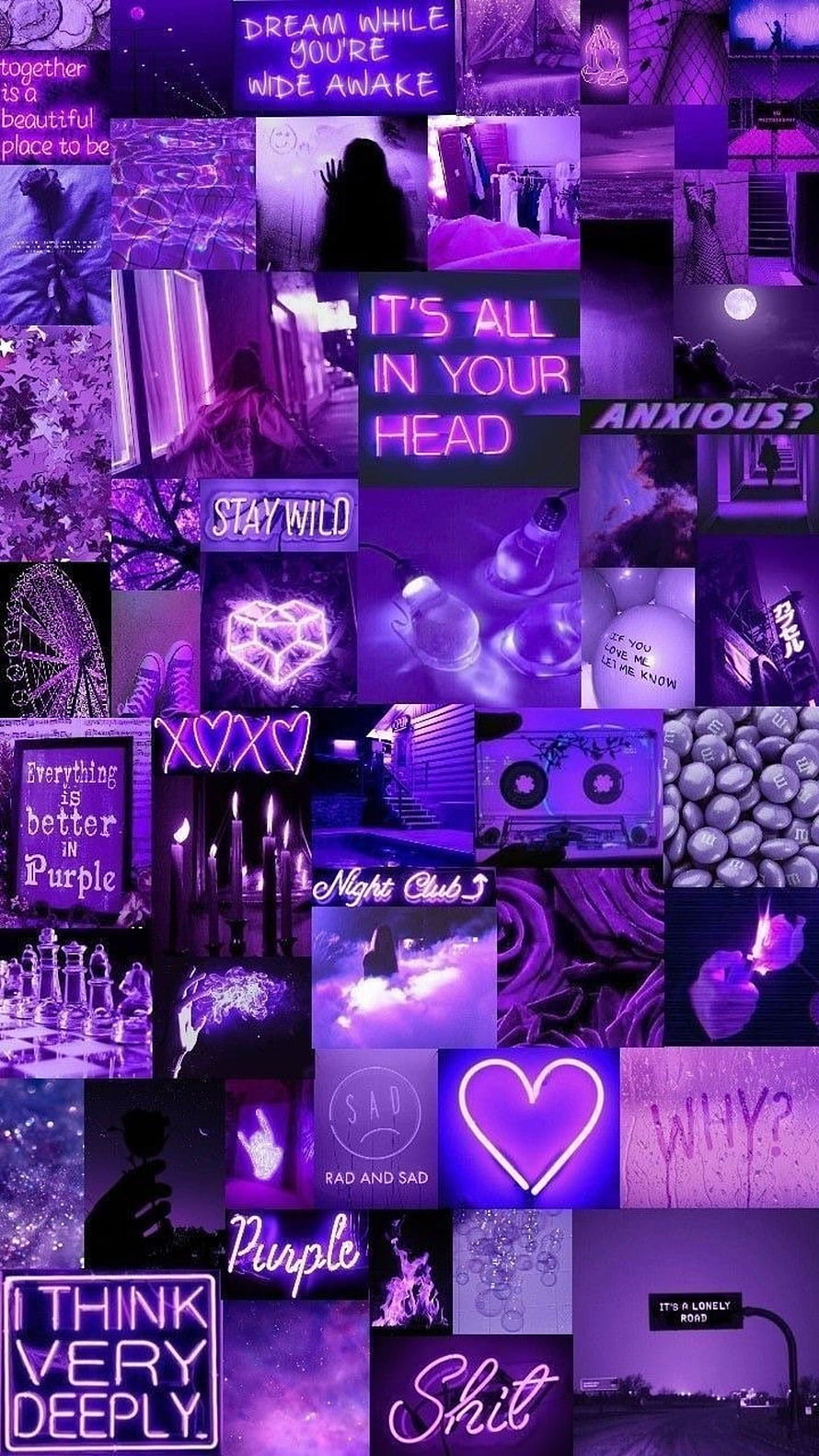 Purple Aesthetic Collage With Neon Signs, Quotes, and Moody Vibes HD phone wallpaper