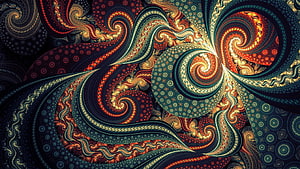 Intricate Fractal Spiral Pattern with Ornate Paisley Motifs and Warm Color Palette HD wallpaper