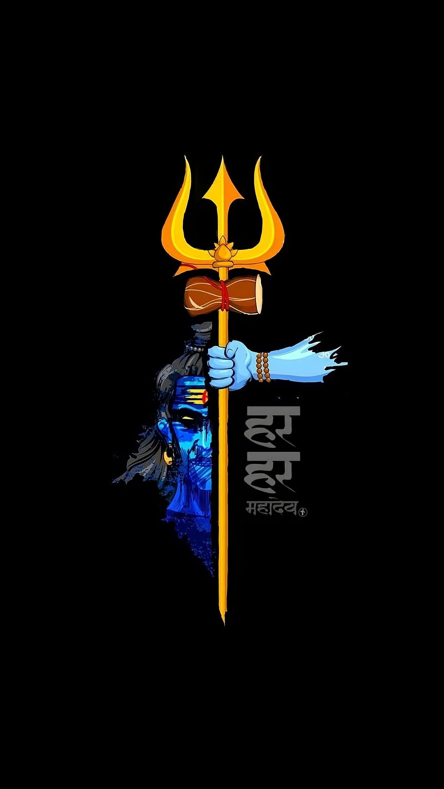 Blue Shiva Mahadev Holding Golden Trishul Vector Art Wallpaper HD phone wallpaper