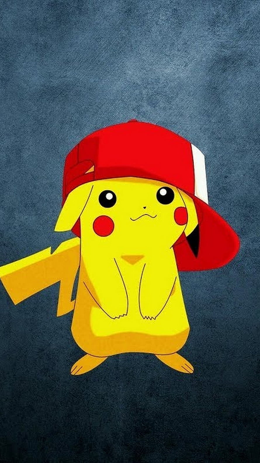 Cute Pikachu Wearing Red Baseball Cap on Blue Background HD phone wallpaper