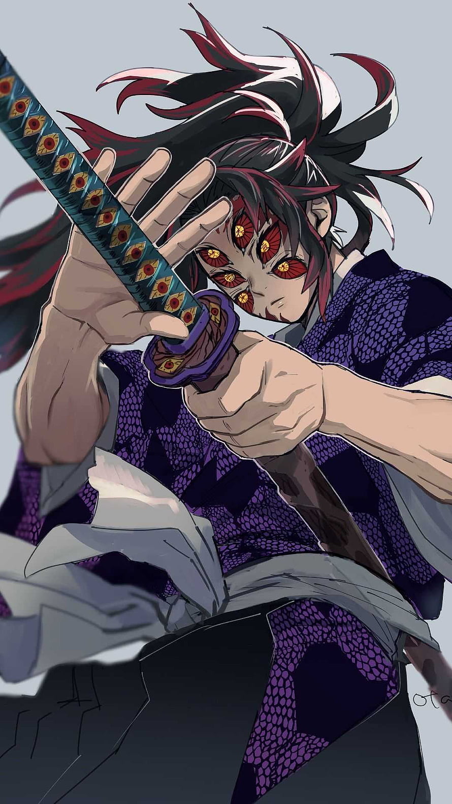 Kokushibo Demon Slayer Anime Character Holding Katana Sword HD phone wallpaper