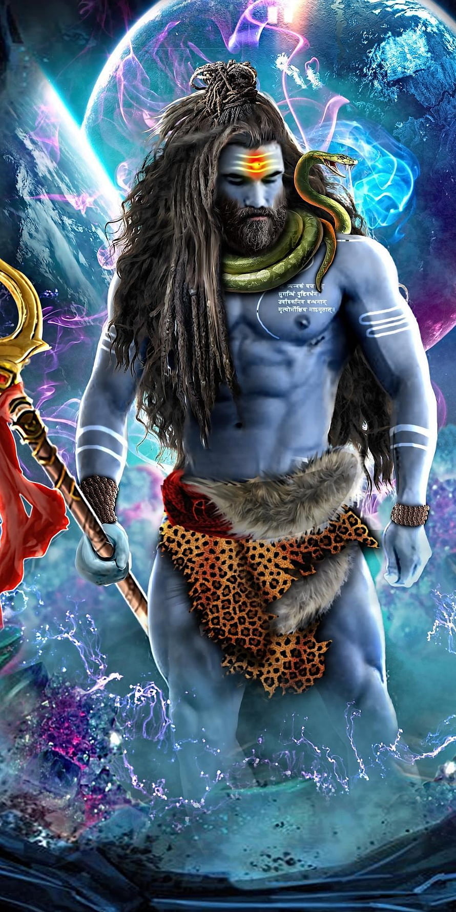 Lord Shiva Mahakal Digital Art with Cosmic Nebula Background and Trishul HD phone wallpaper