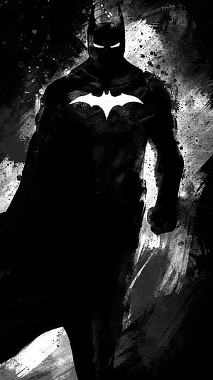 Dark Silhouette of Batman with Glowing Eyes and White Emblem on Textured Background, - Abstract Batman super hero dark night movie Mobile #Abstract #batman #super #hero #dark #night #movie #Mobile # # #Android #Mobile # # HD phone wallpaper