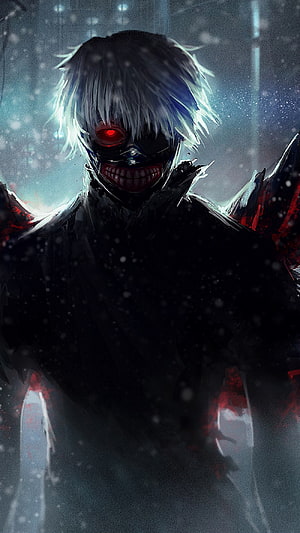 Kaneki Ken Tokyo Ghoul Dark Anime Character Portrait With Red Eyes And Snow HD phone wallpaper