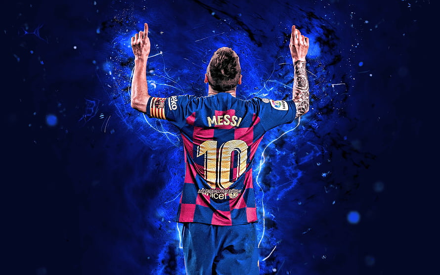 Lionel Messi FC Barcelona Number 10 Jersey Blue Background HD wallpaper
