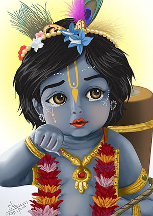Cute Baby Krishna Digital Art Wallpaper HD phone wallpaper