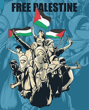 Free Palestine Protest Art Illustration with Flags and Slingshots HD phone wallpaper