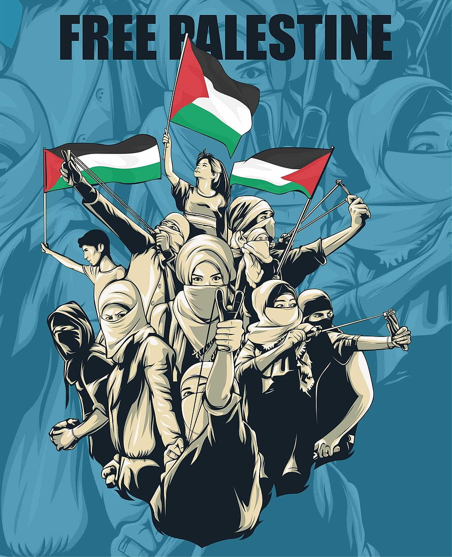Free Palestine Protest Art Illustration with Flags and Slingshots HD phone wallpaper