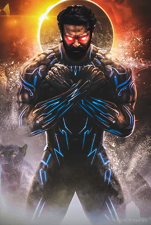 Prabhas as Saaho in Black Panther Style Suit with Glowing Blue Circuitry and Red Eyes HD phone wallpaper