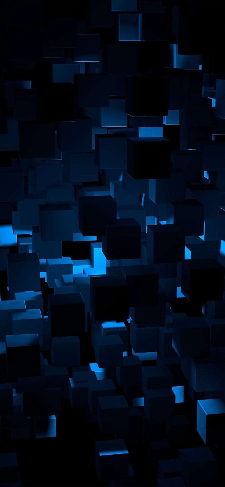 Dark Blue 3D Cube Abstract Geometric Pattern with Glowing Edges HD phone wallpaper